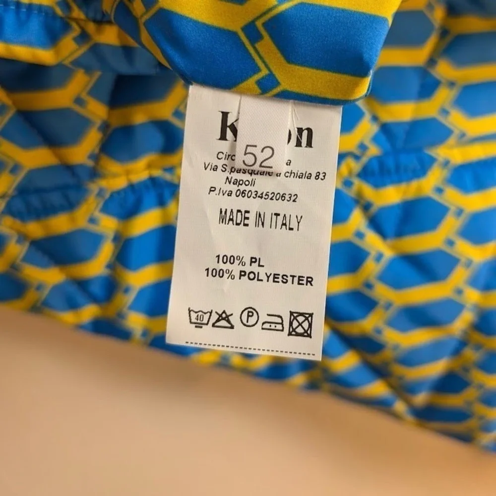 Kiton Quilted Vest Mens Size 42 / IT 52 Slim Fit Blue Yellow Geometric Italy